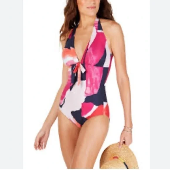 NWT DKNY Halter One Piece Swimsuit Abstract Print - Picture 14 of 14